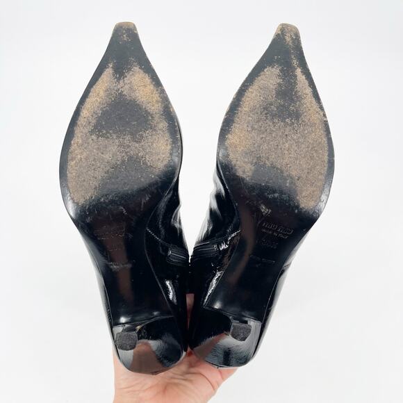 Vintage Miu Miu Black Patent Leather Pointed Toe Mid Calf Heel Boots IT 38.5 - Picture 10 of 13